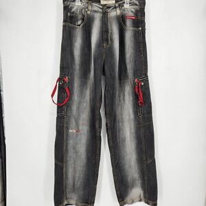 VTG Pepe Jeans London Mens 34 Cargo‎ Baggy Y2K Streetwear Zippers Black Denim